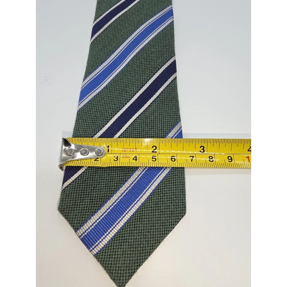 Banana Republic Mens Silk Cotton Blend Striped Skinny Tie Green Blue 58
